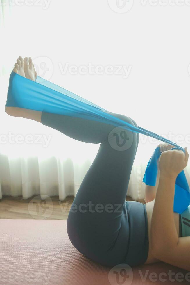Close up image of attractive fit woman in gym photo