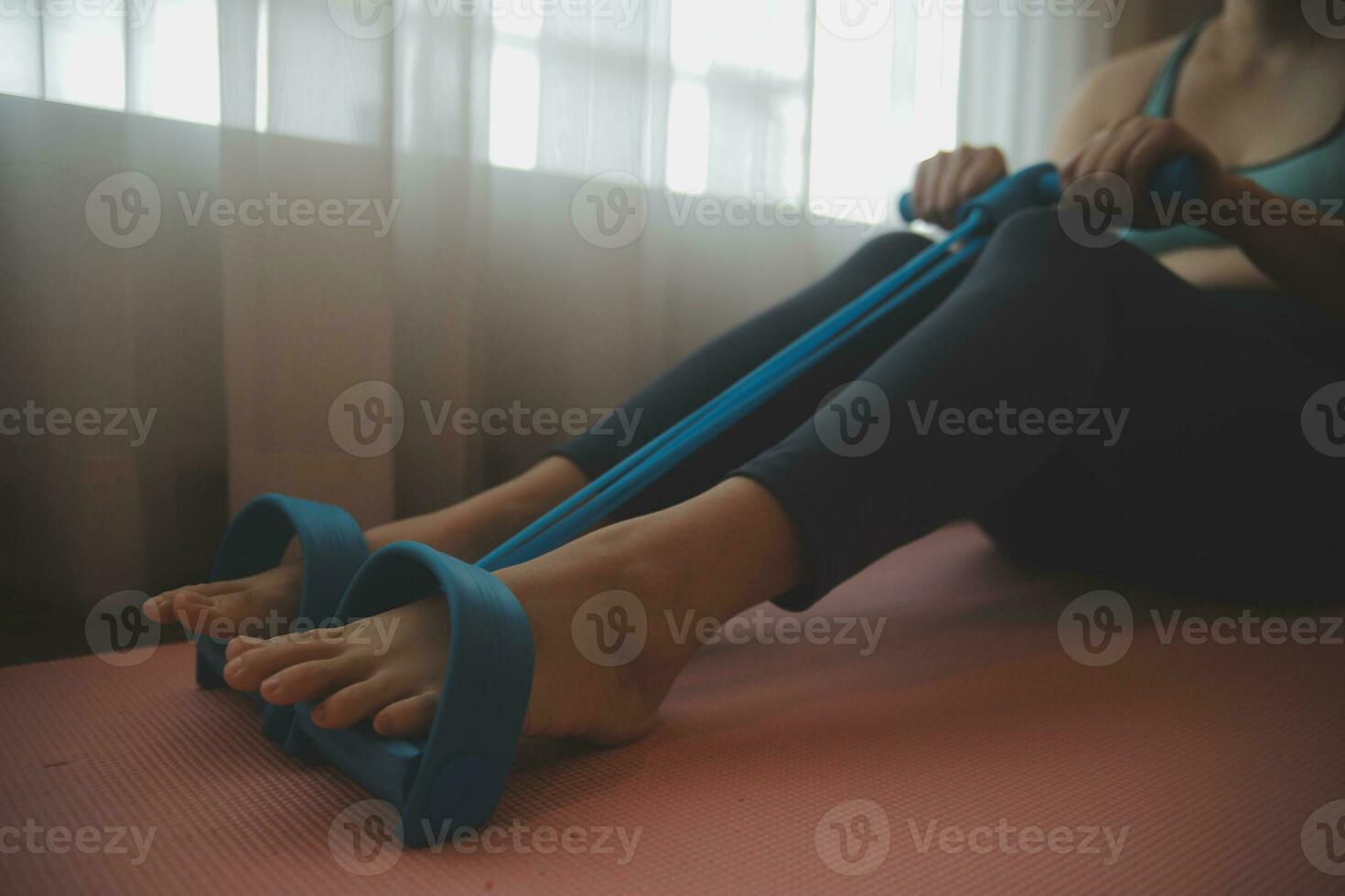 Close up image of attractive fit woman in gym photo