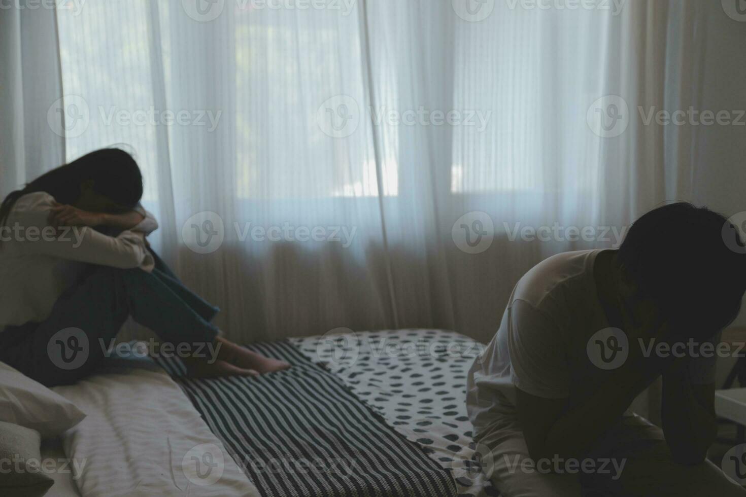 Divorce and quarrels. couples are desperate and disappointed after marriage. Husband and wife are sad, upset and frustrated after quarrels. distrust, love problems, betrayals. family problem. photo