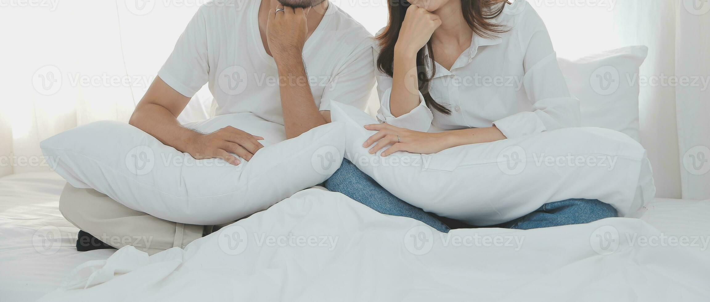 In love new couple at home.Cheerful beautiful young couple relexing on sofa home.Romantict moment.In selective focus. Setup studio shooting. photo