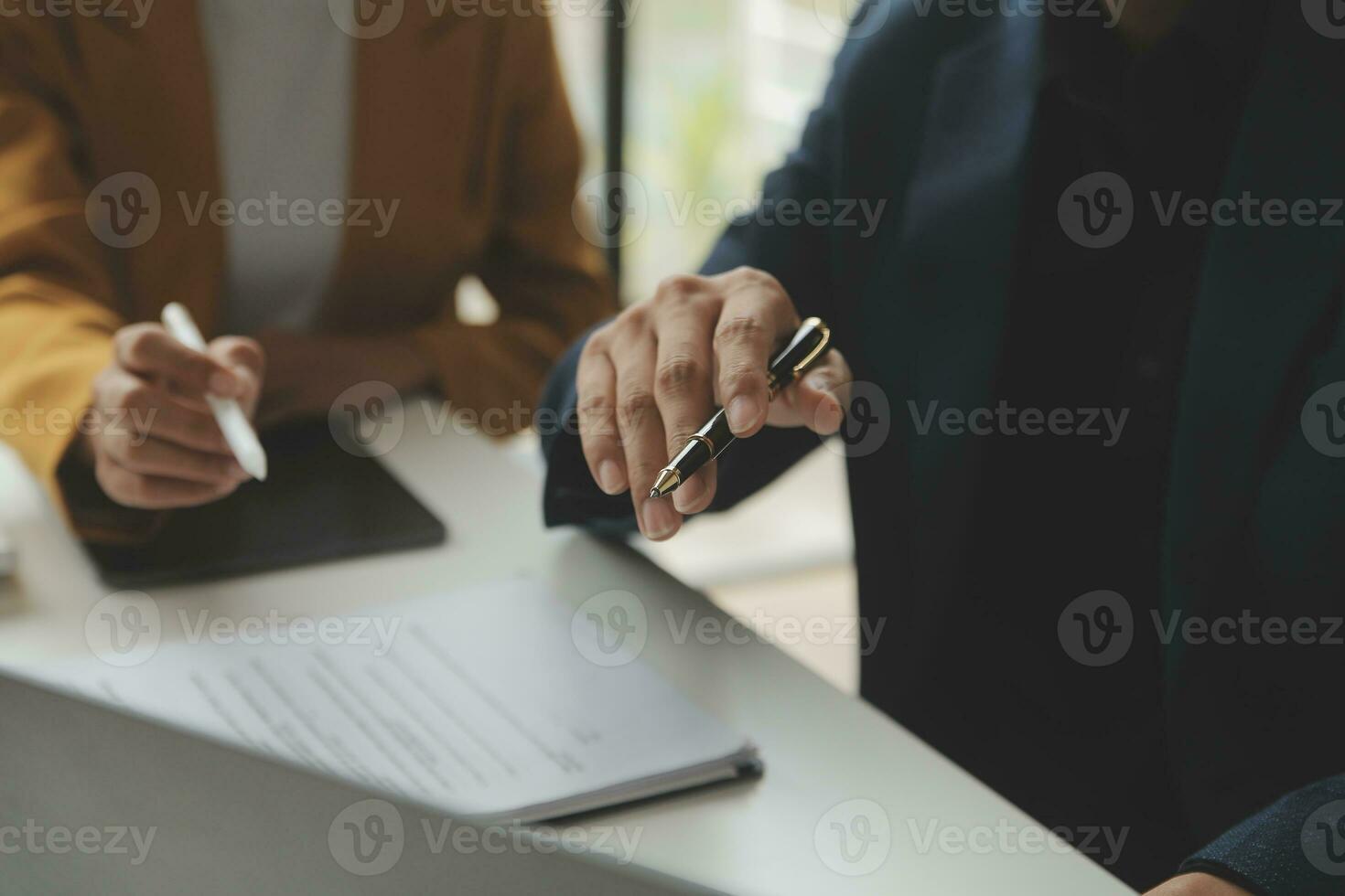Financial Business team present. Business man hands hold documents with financial statistic stock photo, discussion, and analysis report data the charts and graphs. Finance Financial concept photo