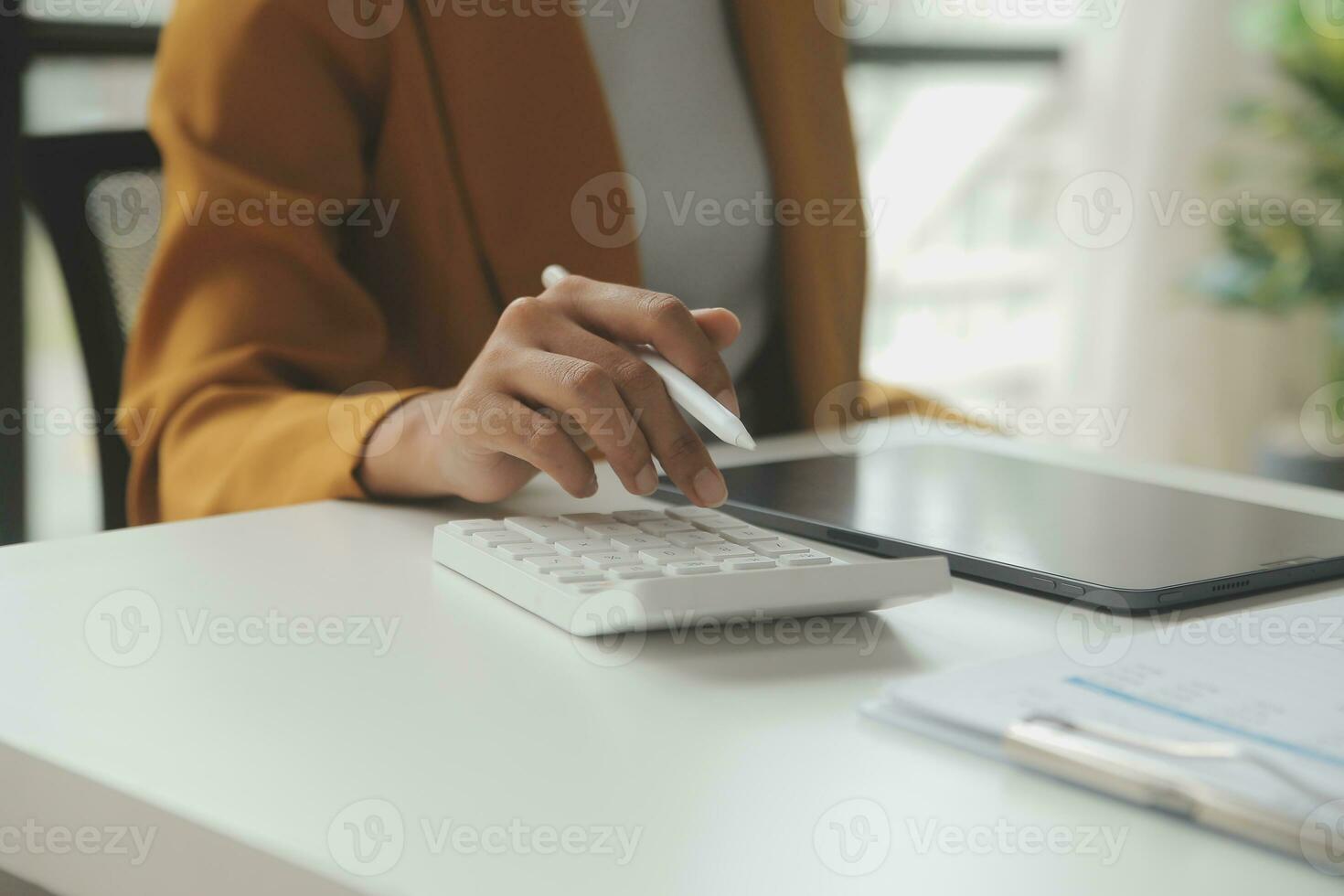 Financial Business team present. Business man hands hold documents with financial statistic stock photo, discussion, and analysis report data the charts and graphs. Finance Financial concept photo