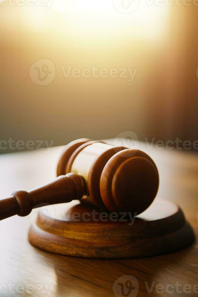 Businessman and Male lawyer or judge consult having team meeting with client, Law and Legal services concept. photo