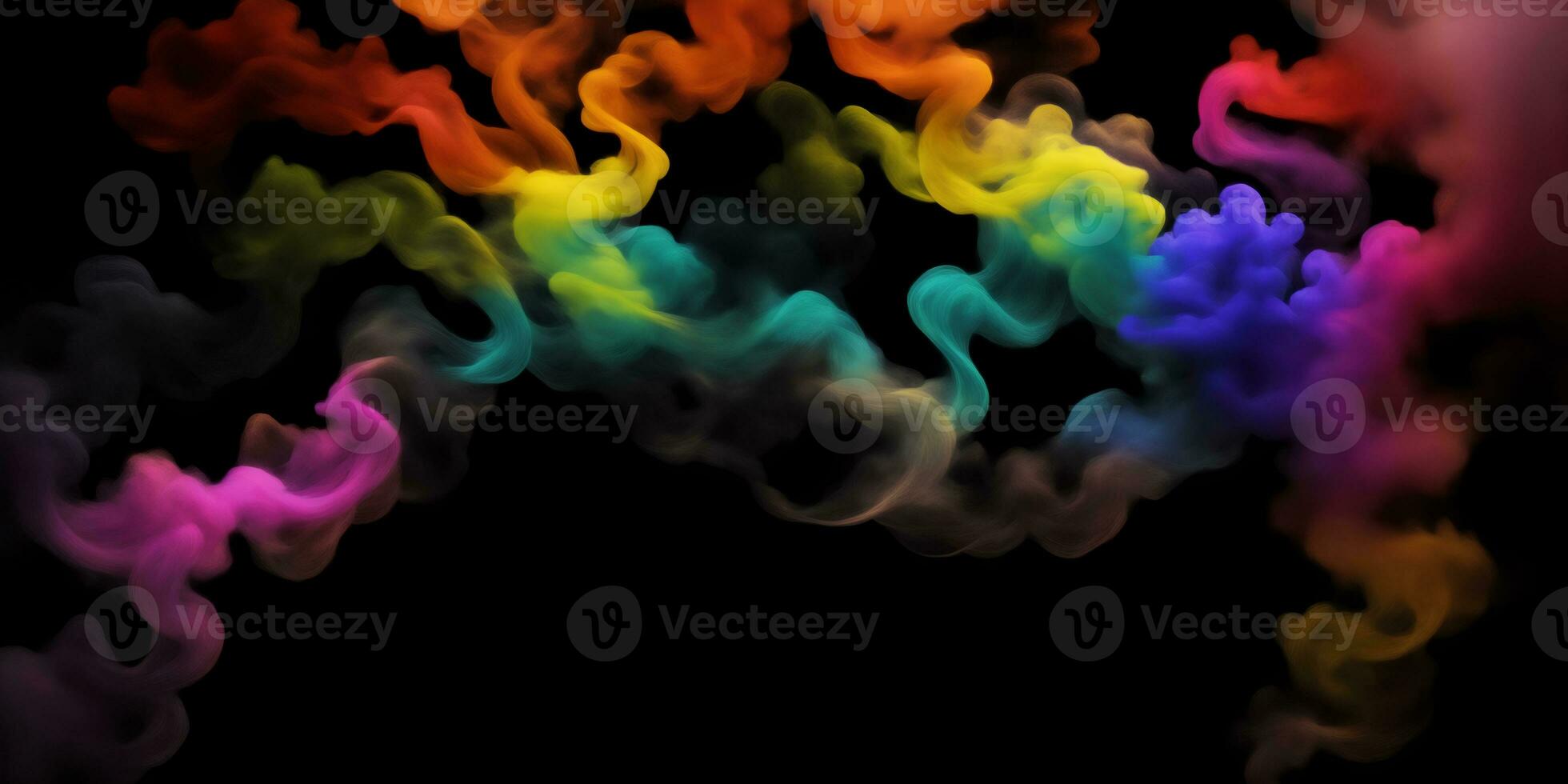 Photograph of a singular flowing colorful smoke stream in black background, AI Generative photo