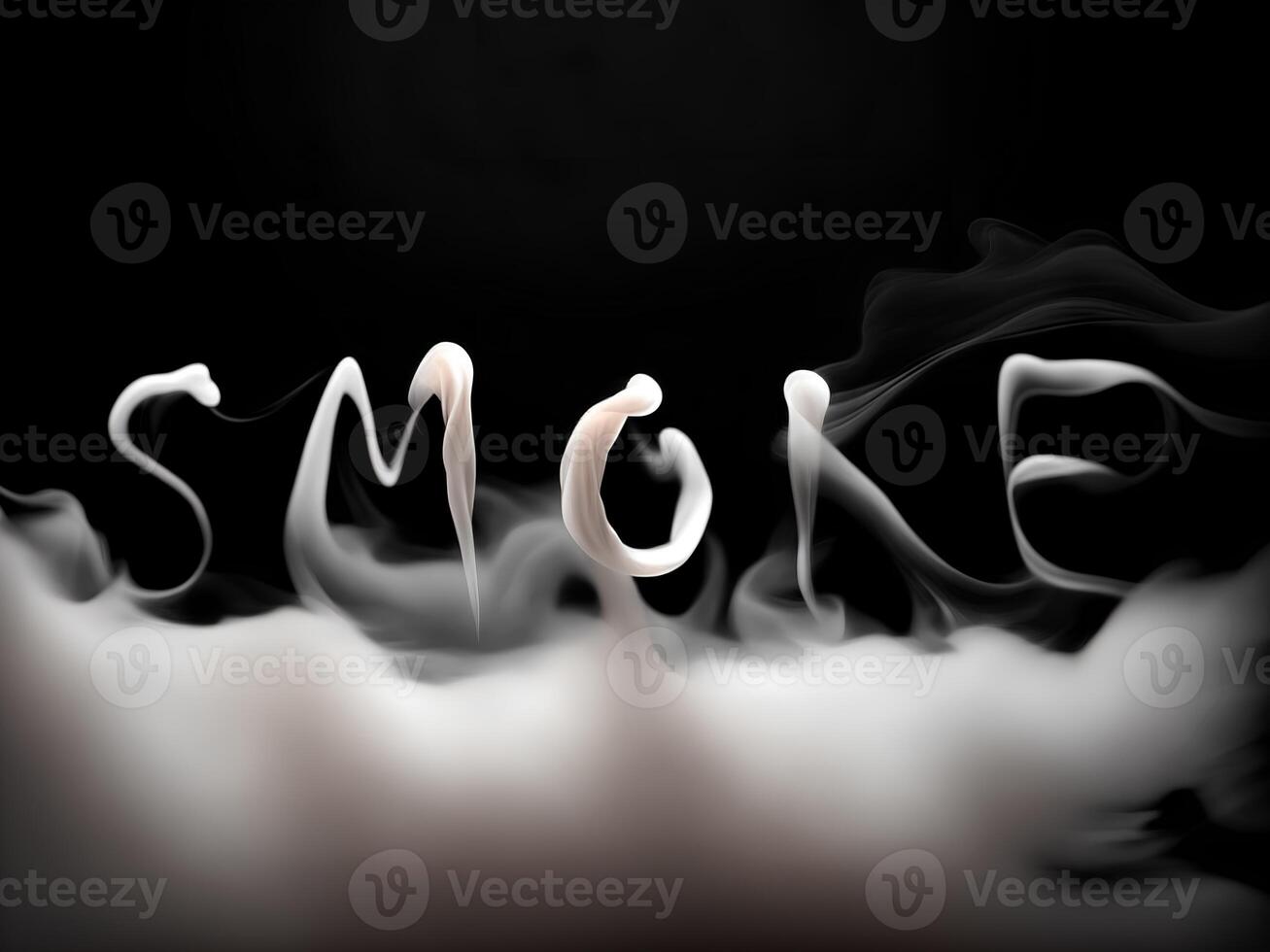 Typography design of smoke letter in singular flowing white smoke stream style, photo