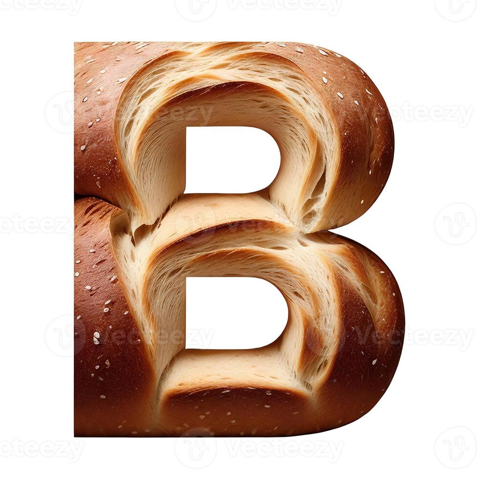 Bread typography text design uppercase alphabet B, AI Generative photo