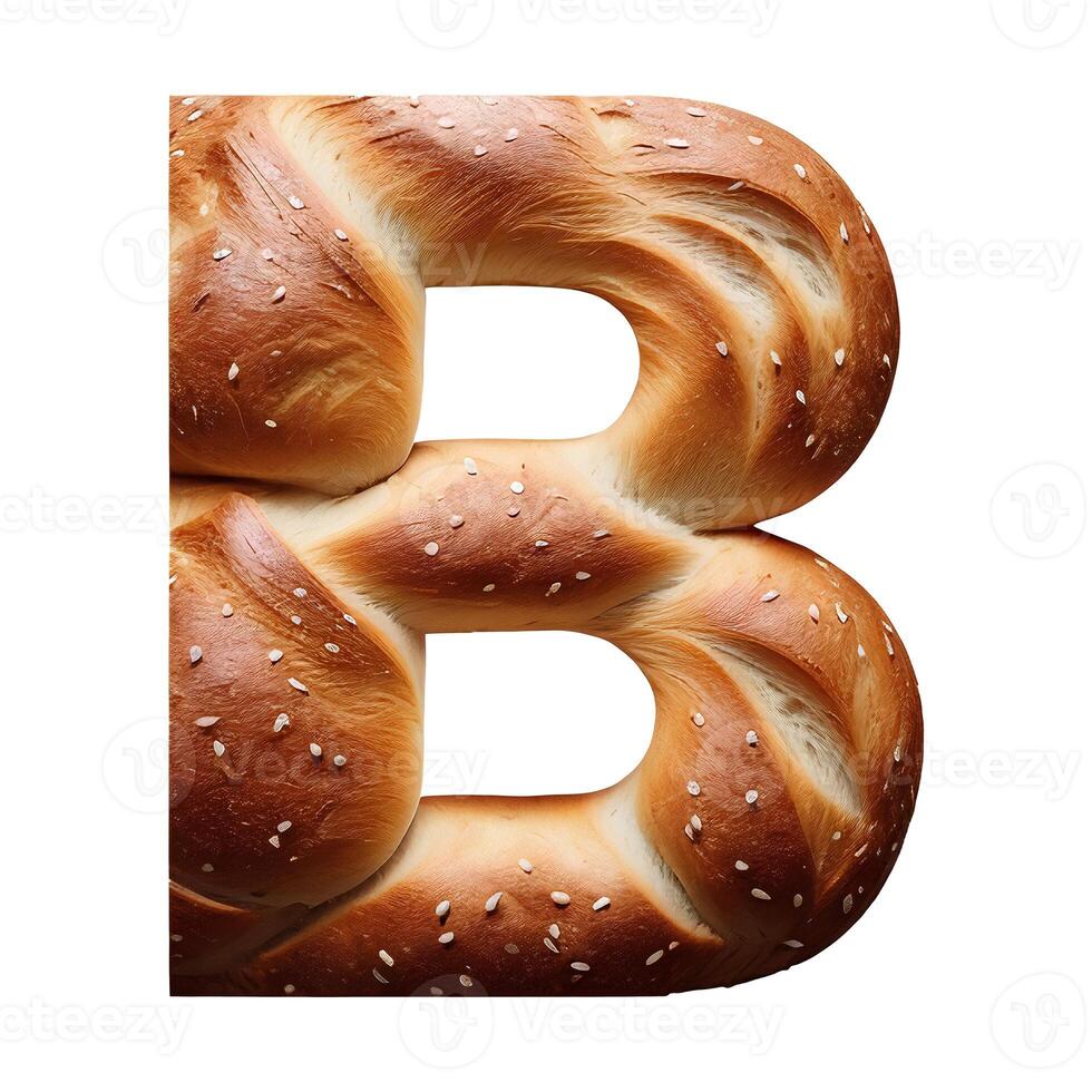 Bread typography text design uppercase alphabet B, AI Generative photo