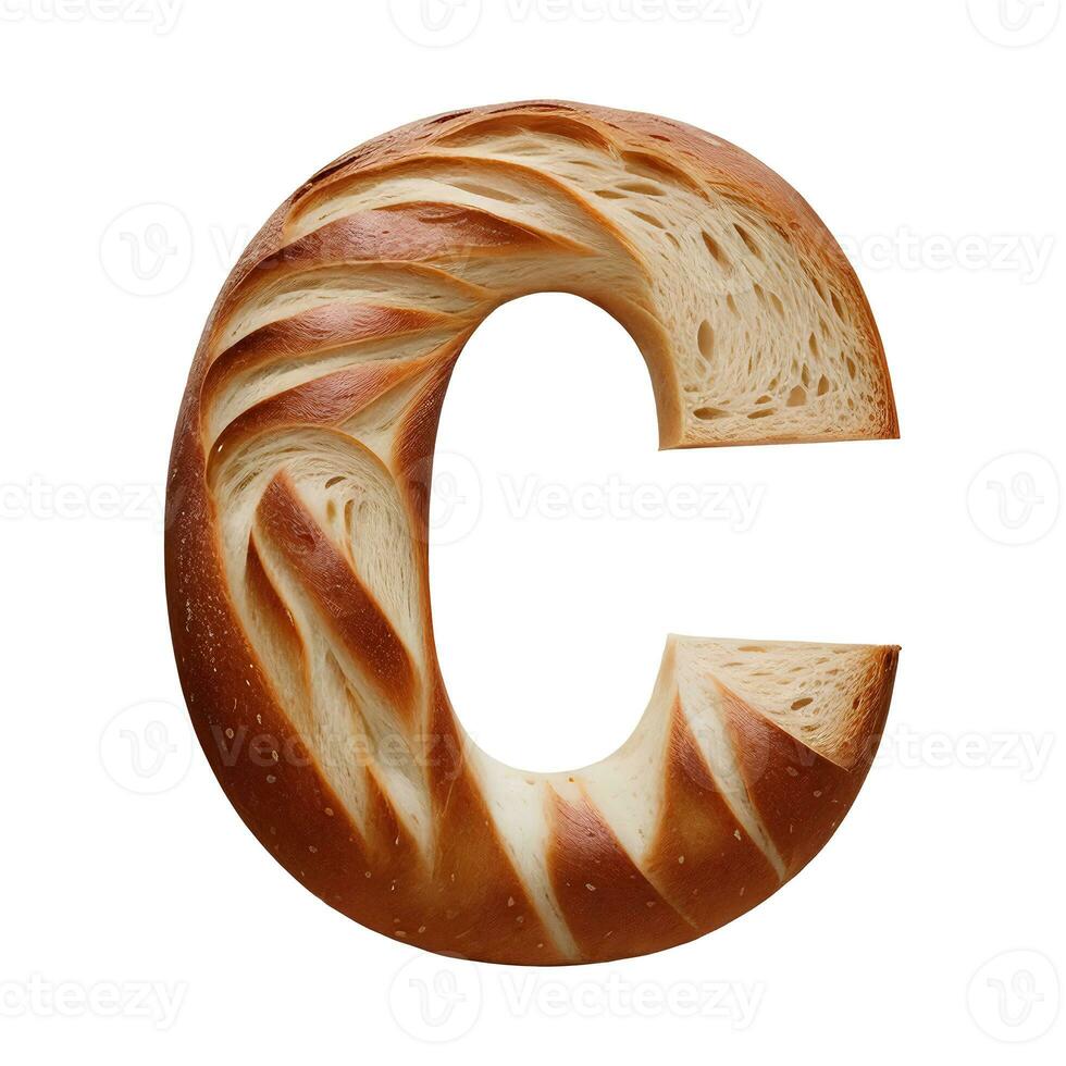 Bread typography text design uppercase alphabet C, AI Generative photo