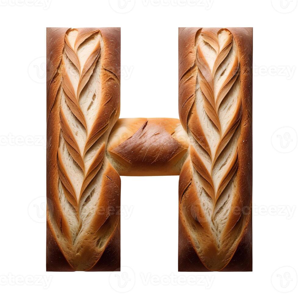 Bread typography text design uppercase alphabet H, AI Generative photo