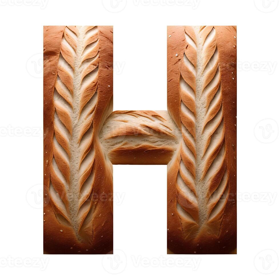 Bread typography text design uppercase alphabet H, photo