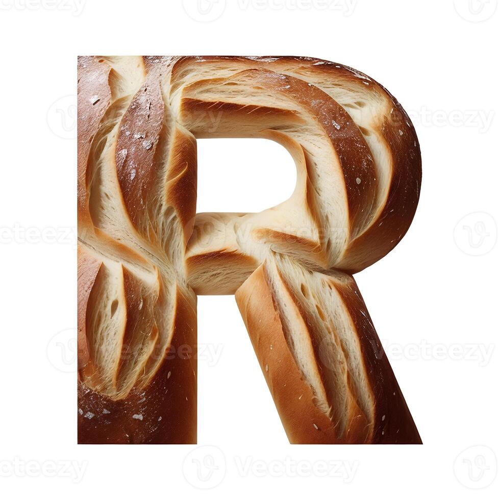 Bread typography text design uppercase alphabet R, photo