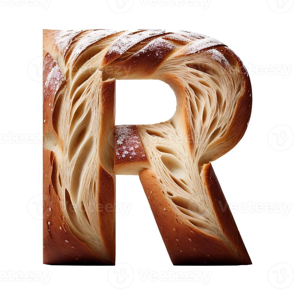 Bread typography text design uppercase alphabet R, AI Generative photo