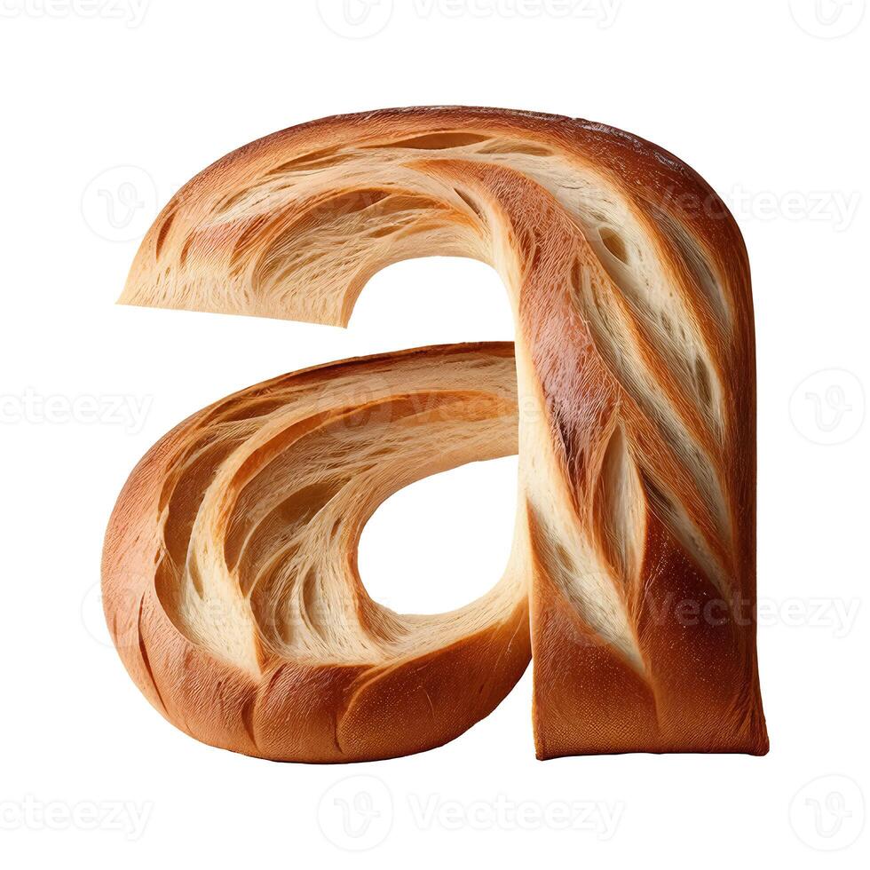 Bread typography text design lowercase alphabet a, photo