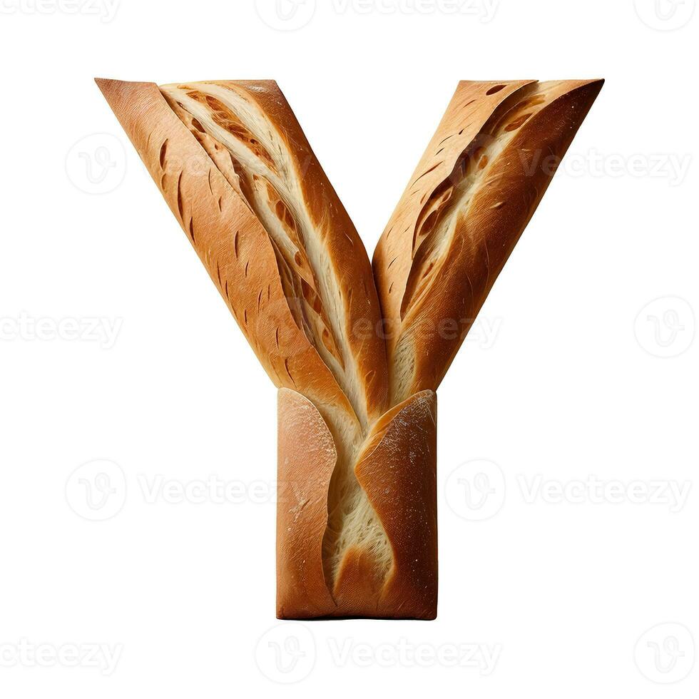 Bread typography text design uppercase alphabet Y, AI Generative photo