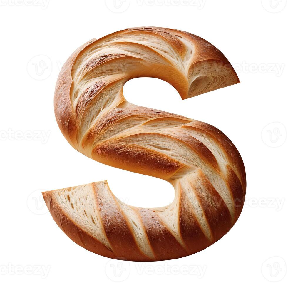 Bread typography text design uppercase alphabet S, AI Generative photo