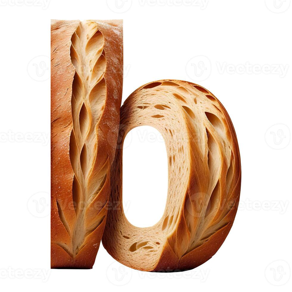 Bread typography text design lowercase alphabet b, AI Generative photo