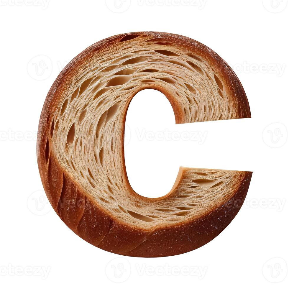 Bread typography text design lowercase alphabet c, AI Generative photo