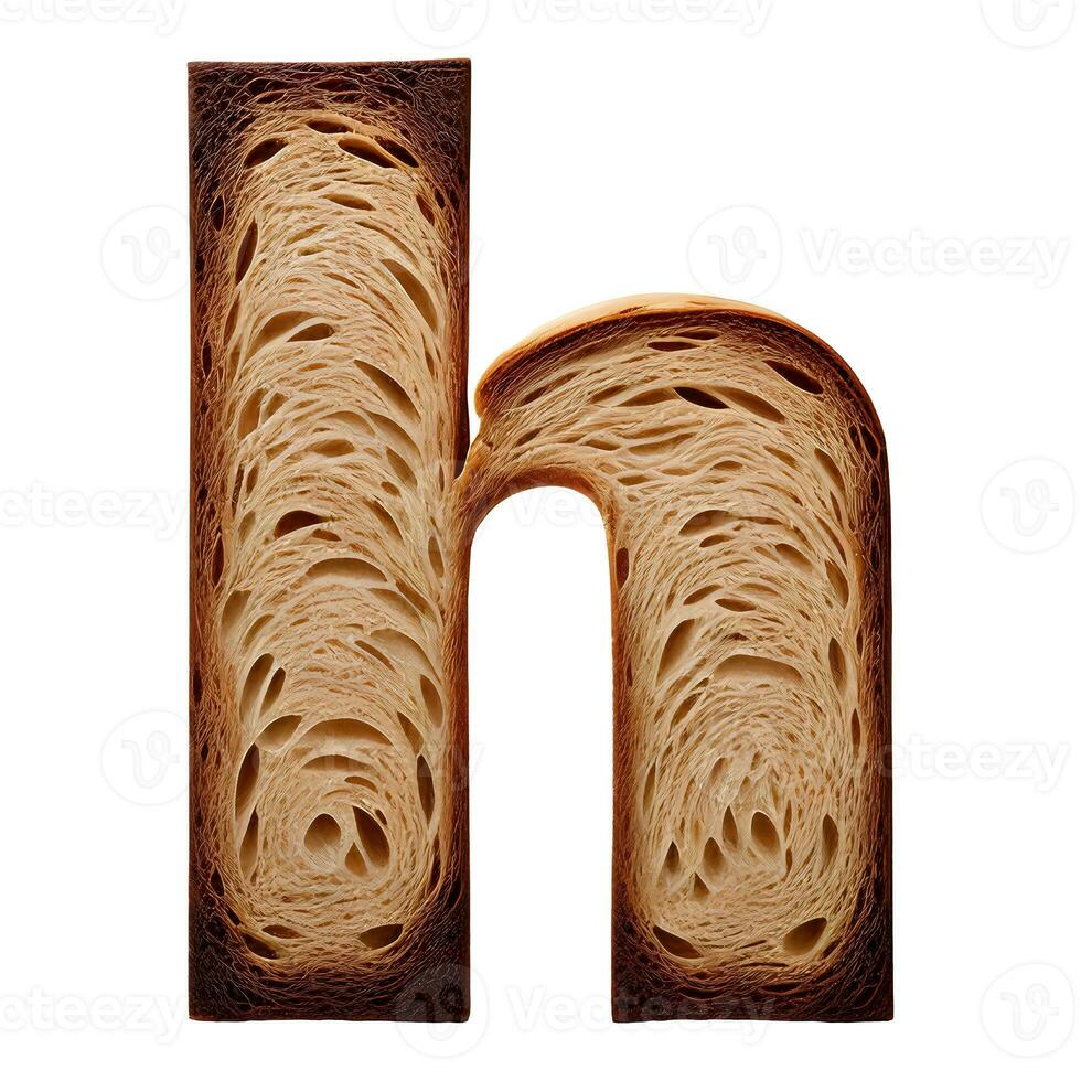 Bread typography text design lowercase alphabet h, AI Generative photo
