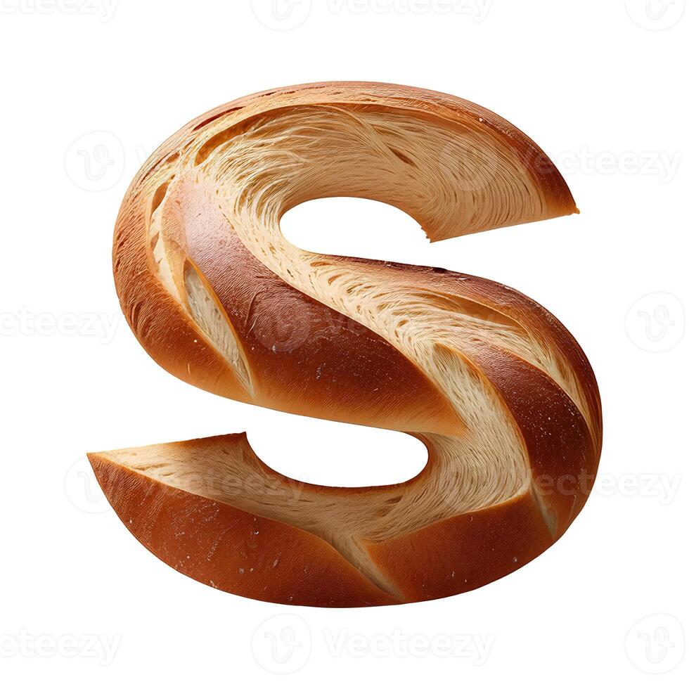 Bread typography text design lowercase alphabet s, AI Generative photo