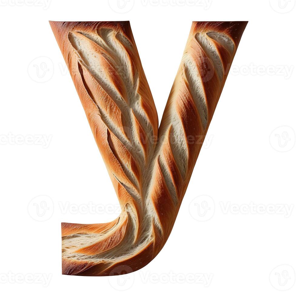 Bread typography text design lowercase alphabet y, photo