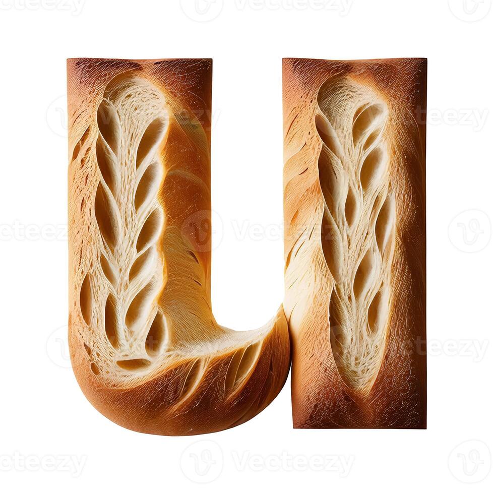 Bread typography text design lowercase alphabet u, photo