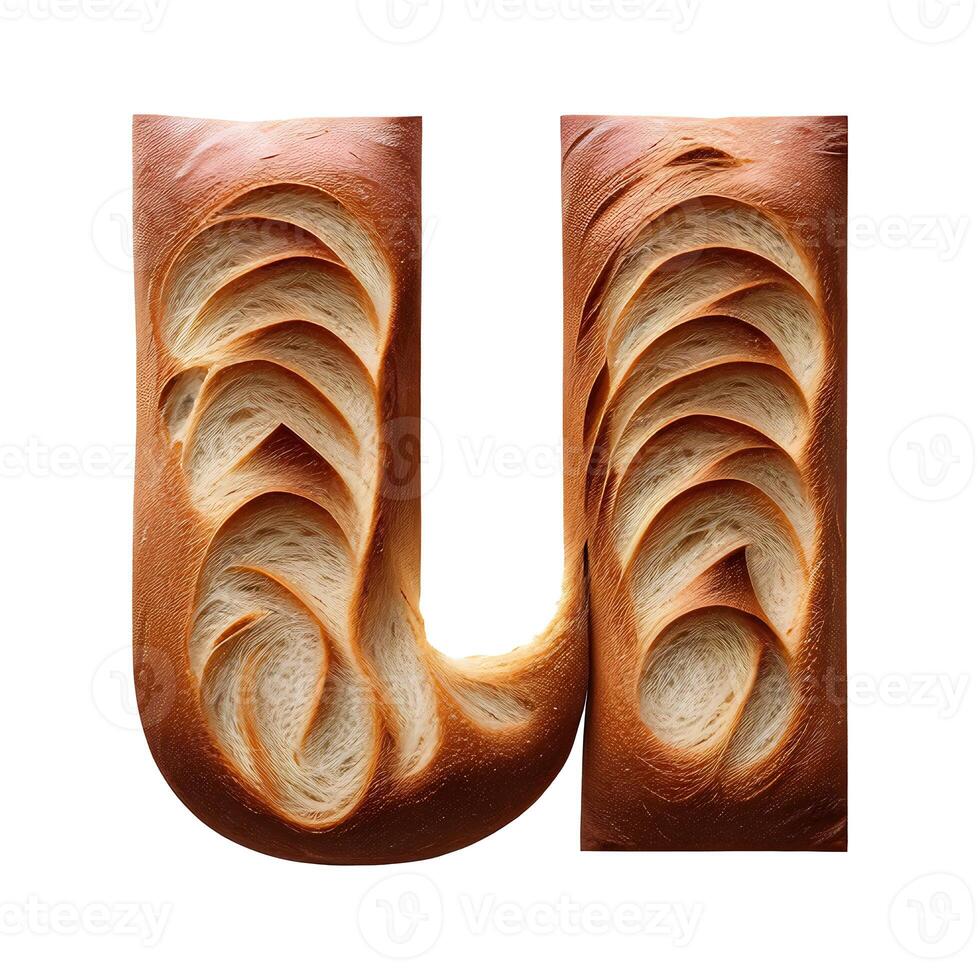 Bread typography text design lowercase alphabet u, photo