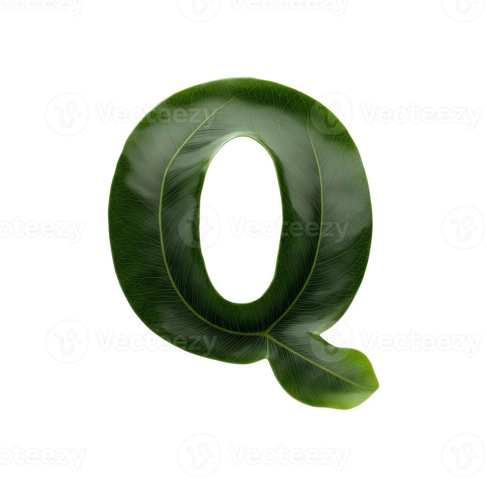 Green leaf typography text design uppercase alphabet Q, AI Generative photo