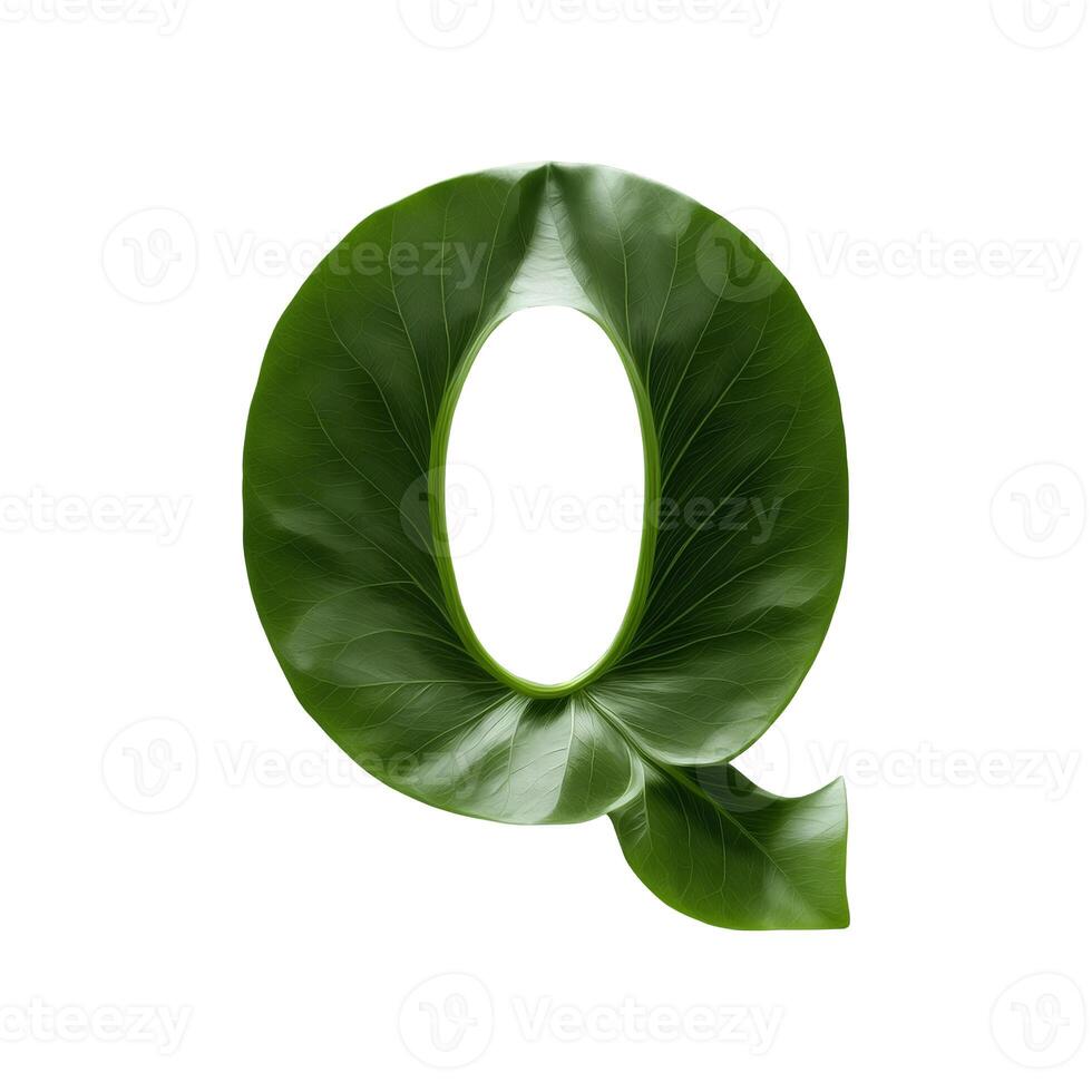 Green leaf typography text design uppercase alphabet Q, AI Generative photo