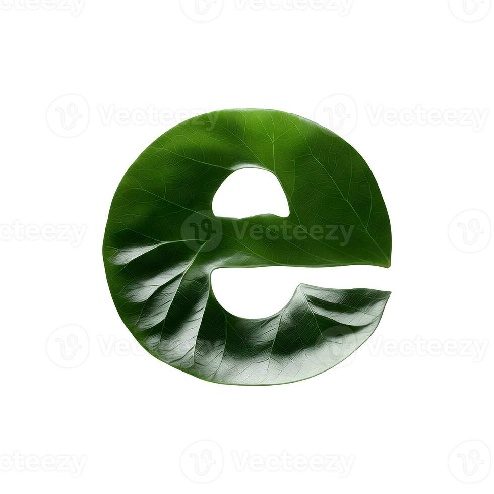 Green leaf typography text design lowercase alphabet e, AI Generative photo