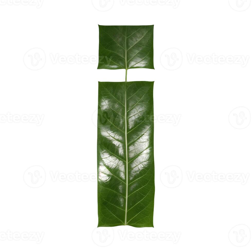 Green leaf typography text design lowercase alphabet i, photo