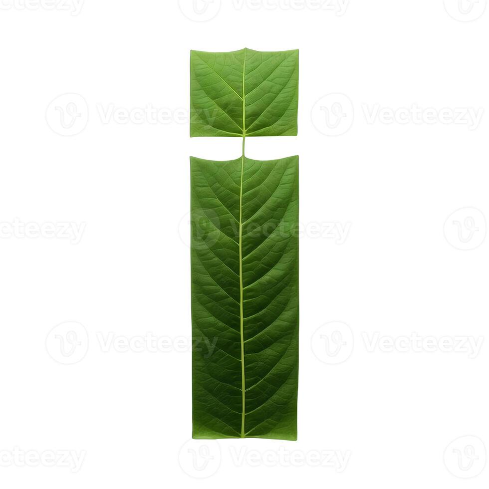 Green leaf typography text design lowercase alphabet i, photo