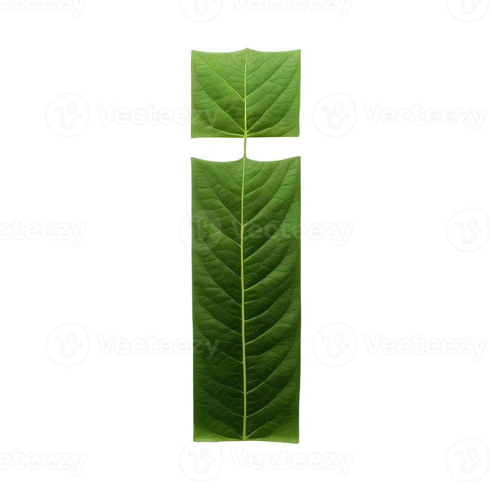 Green leaf typography text design lowercase alphabet i, AI Generative photo