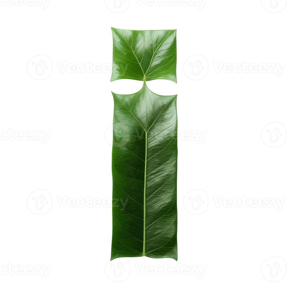 Green leaf typography text design lowercase alphabet i, photo