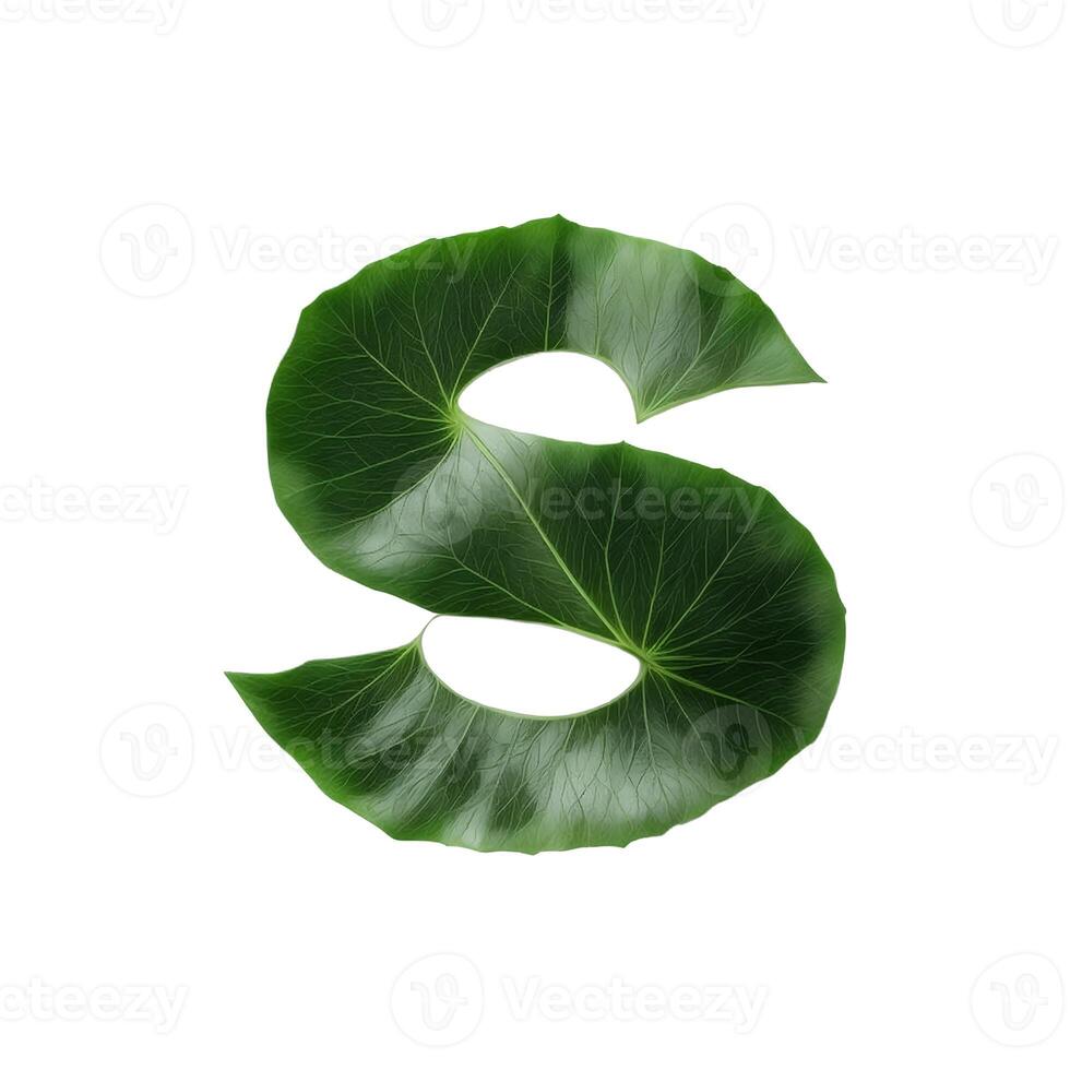 Green leaf typography text design lowercase alphabet s, AI Generative photo