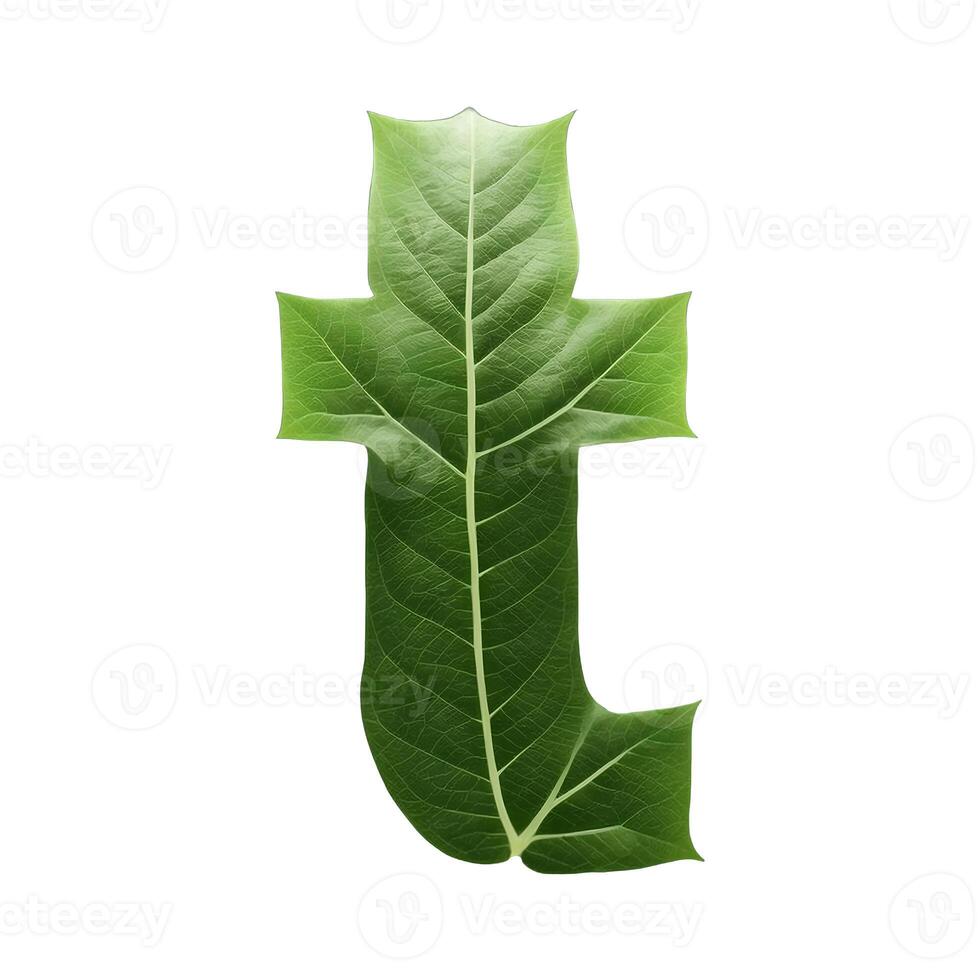 Green leaf typography text design lowercase alphabet t, photo