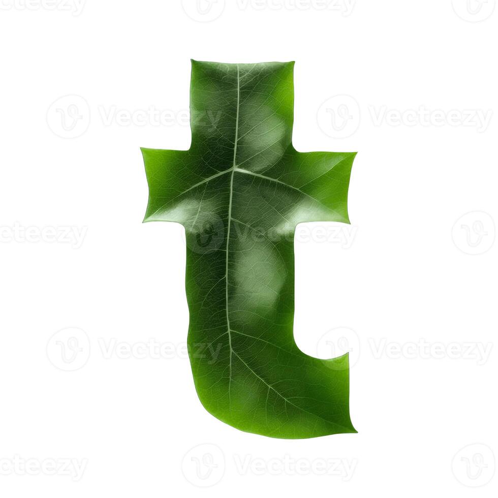 Green leaf typography text design lowercase alphabet t, photo