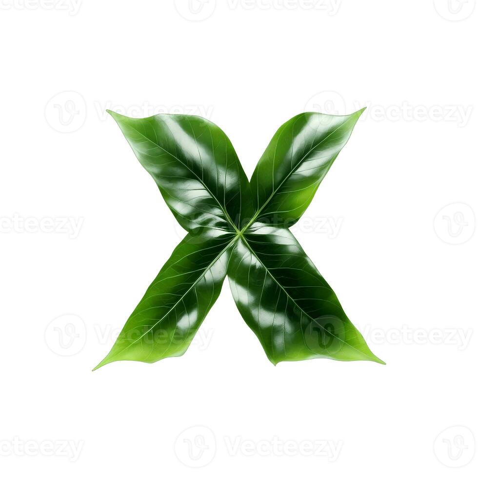 verde hoja tipografía texto diseño minúsculas alfabeto X, ai generativo foto