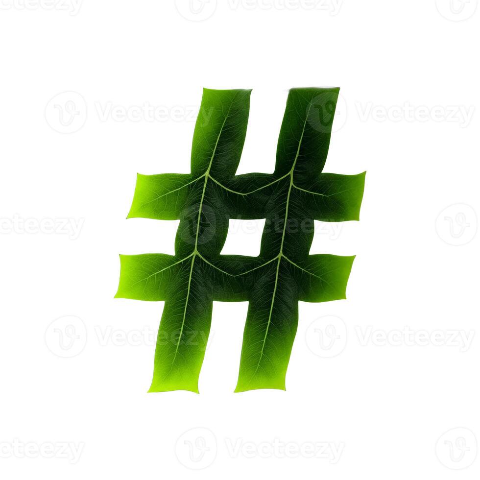 Green leaf typography text design hash tag, AI Generative photo