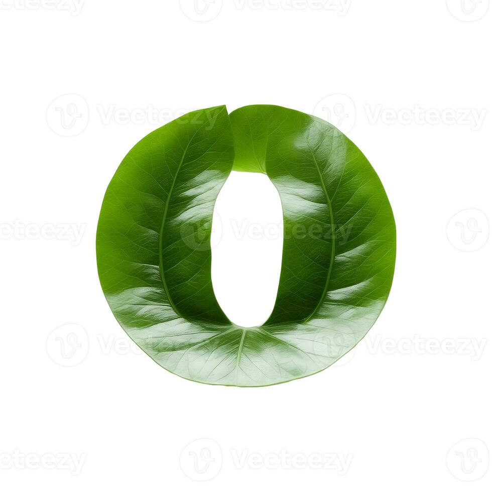 Green leaf typography text design lowercase alphabet o, AI Generative photo