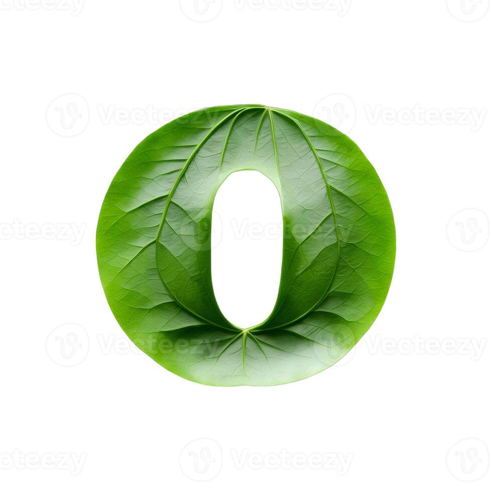 Green leaf typography text design lowercase alphabet o, AI Generative photo