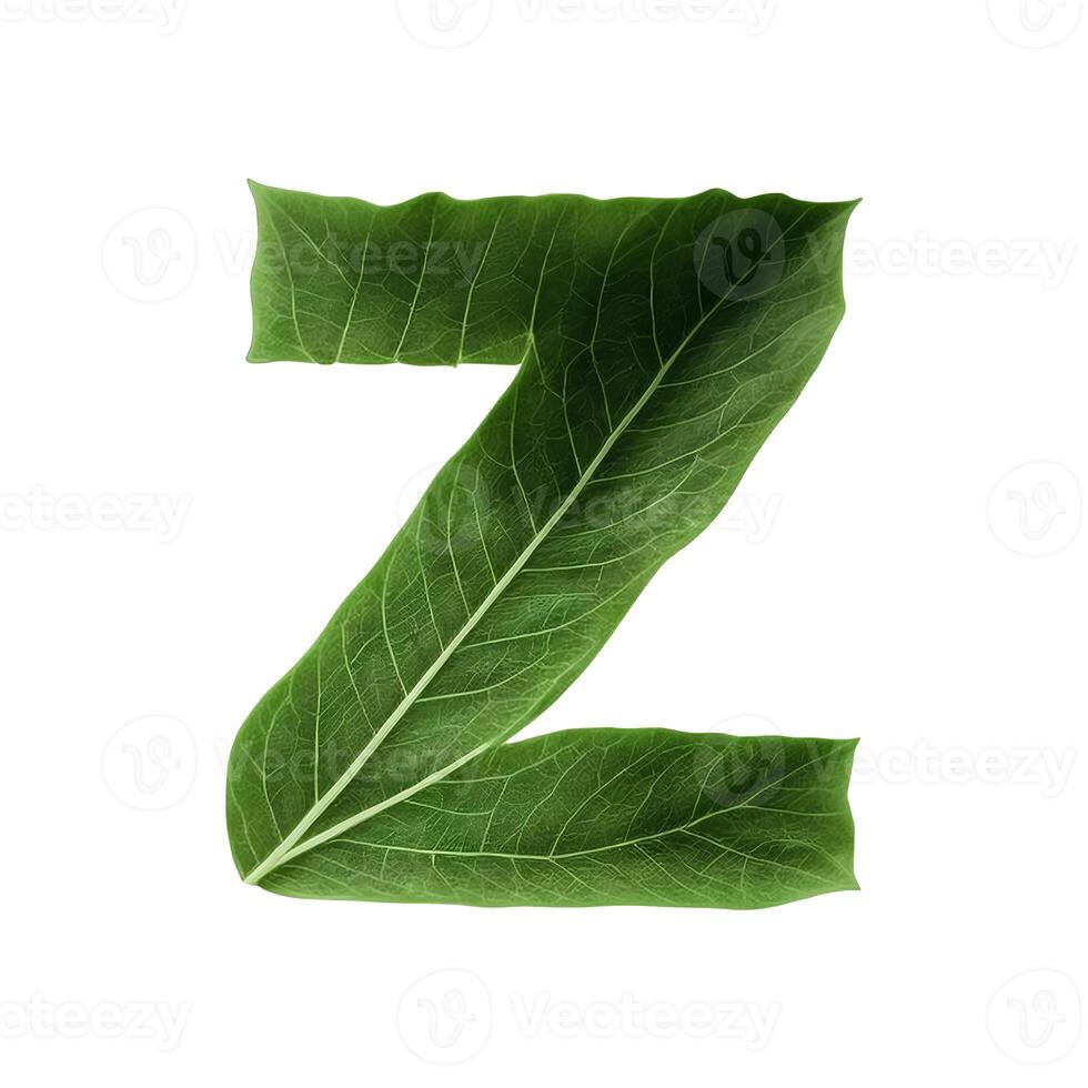 Green leaf typography text design lowercase alphabet z, photo