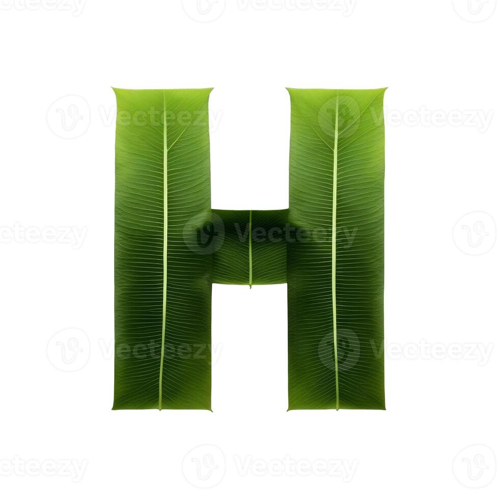 Green leaf typography text design uppercase alphabet H, AI Generative photo