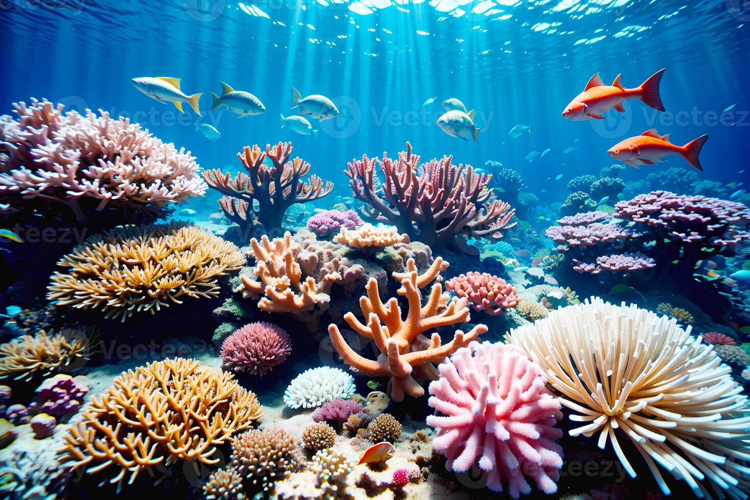 Secret ocean underwater world teeming with colorful coral reefs, photo