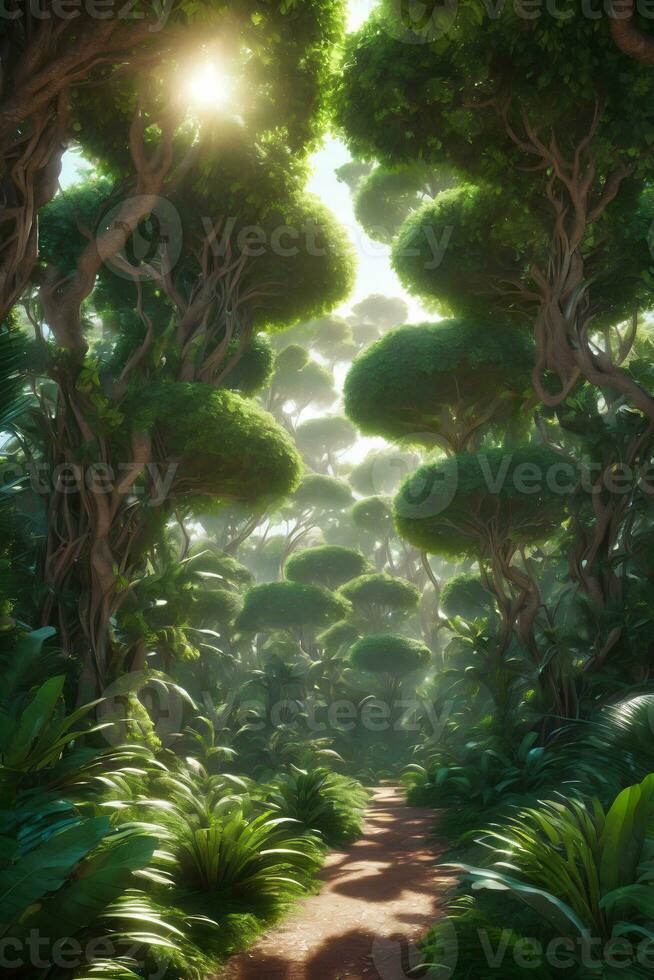 Landscape illustration of jungle lush green nature plant photo