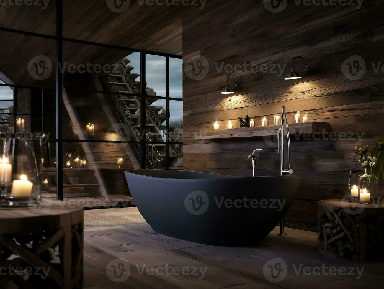 White clean towels on wooden table in bathroom, gnerative ai 23314078 Stock  Photo at Vecteezy