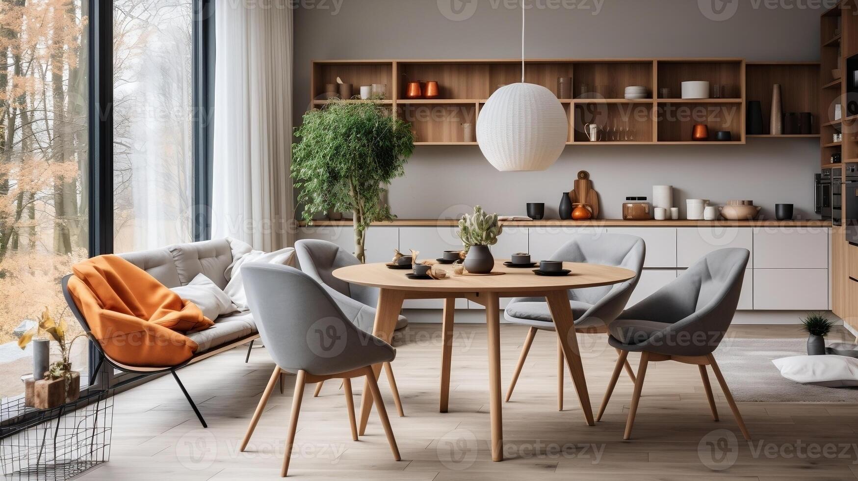 Studio apartment with dining table and chairs interior design of