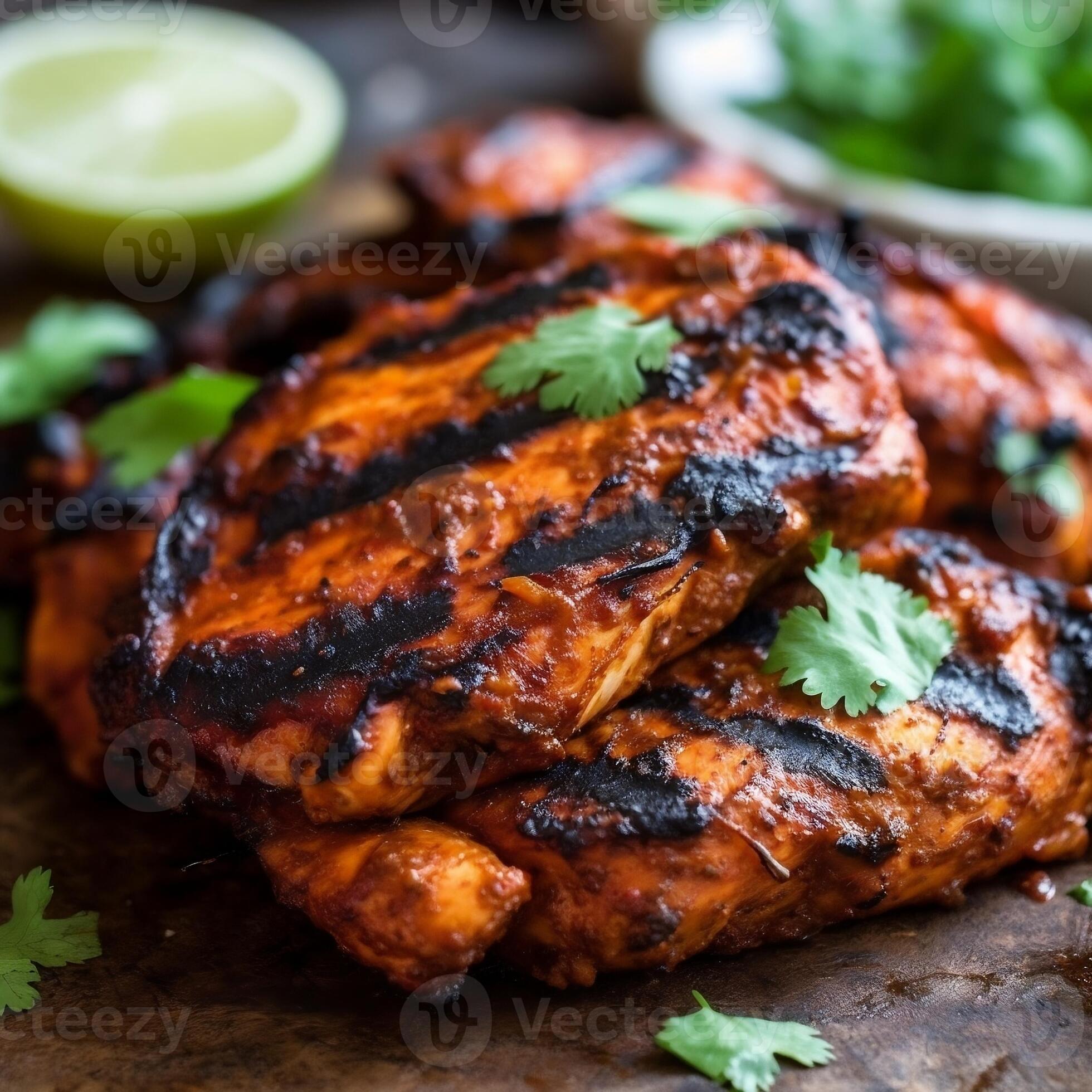 Grilled chicken on the grill Indian spiced grilled chicken Tandoori Chicken generative ai