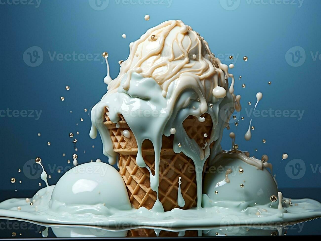 Melting ice cream on a hot summer day with isolated background generative ai photo