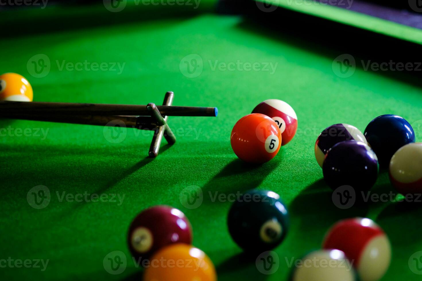 Billiard balls. Colorful snooker balls on green frieze. photo