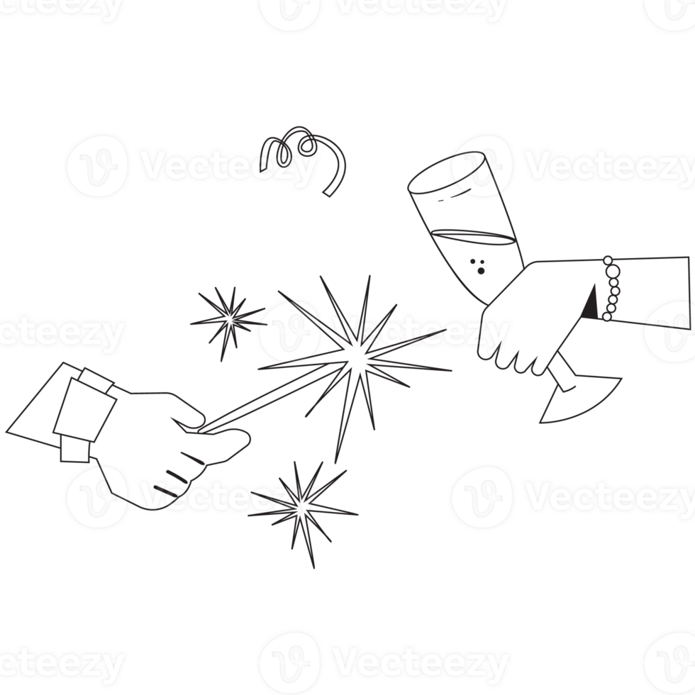 Cheers New Year Outline 2D Illustration png